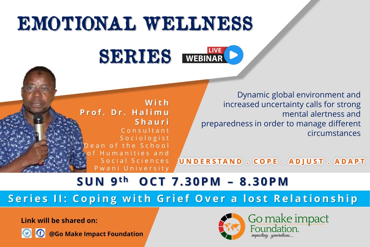 GMI_Foundation's tweet photo. We are on Series II of our #EmotionalWellness webinar Series. 

This week we will be looking at "Coping with grief  over a lost relationship"

Tune in this sunday 9th october  as from 7.30pm.

#ImpactingGenerations https://t.co/jnBHbKS2rE