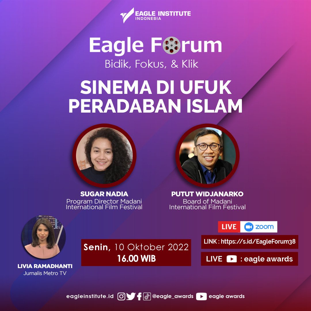 eagle_awards's tweet photo. Madani International Film Festival kembali hadir dengan tema “Ufuk”. Seperti apa festival film yang menggambarkan kehidupan umat Islam di berbagai belahan dunia? Simak obrolannya di #EAGLEFORUM
Senin (10/19)
Pukul 16.00 WIB
Live Zoom dan YouTube
Link: https://t.co/cpu91HJ279 https://t.co/w78pS8QaqE