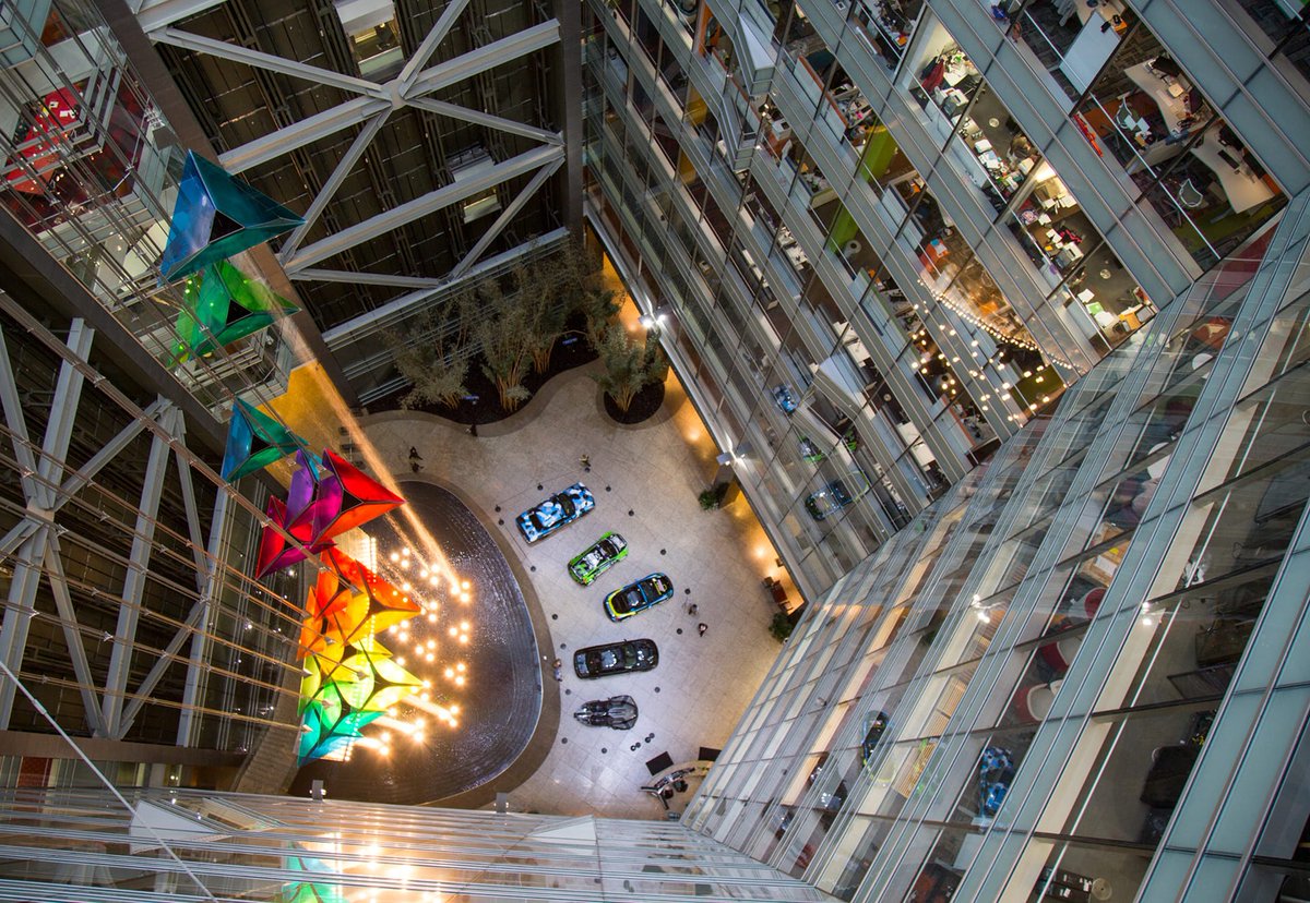 Did you know? At 114 feet, the waterfall inside Detroit's One Campus Martius building is the tallest indoor waterfall in the U.S. The glass kites were designed by the same firm that created the fountains outside the Bellagio in Las Vegas. #DidYouKnowDetroit 📸 Bedrock Detroit