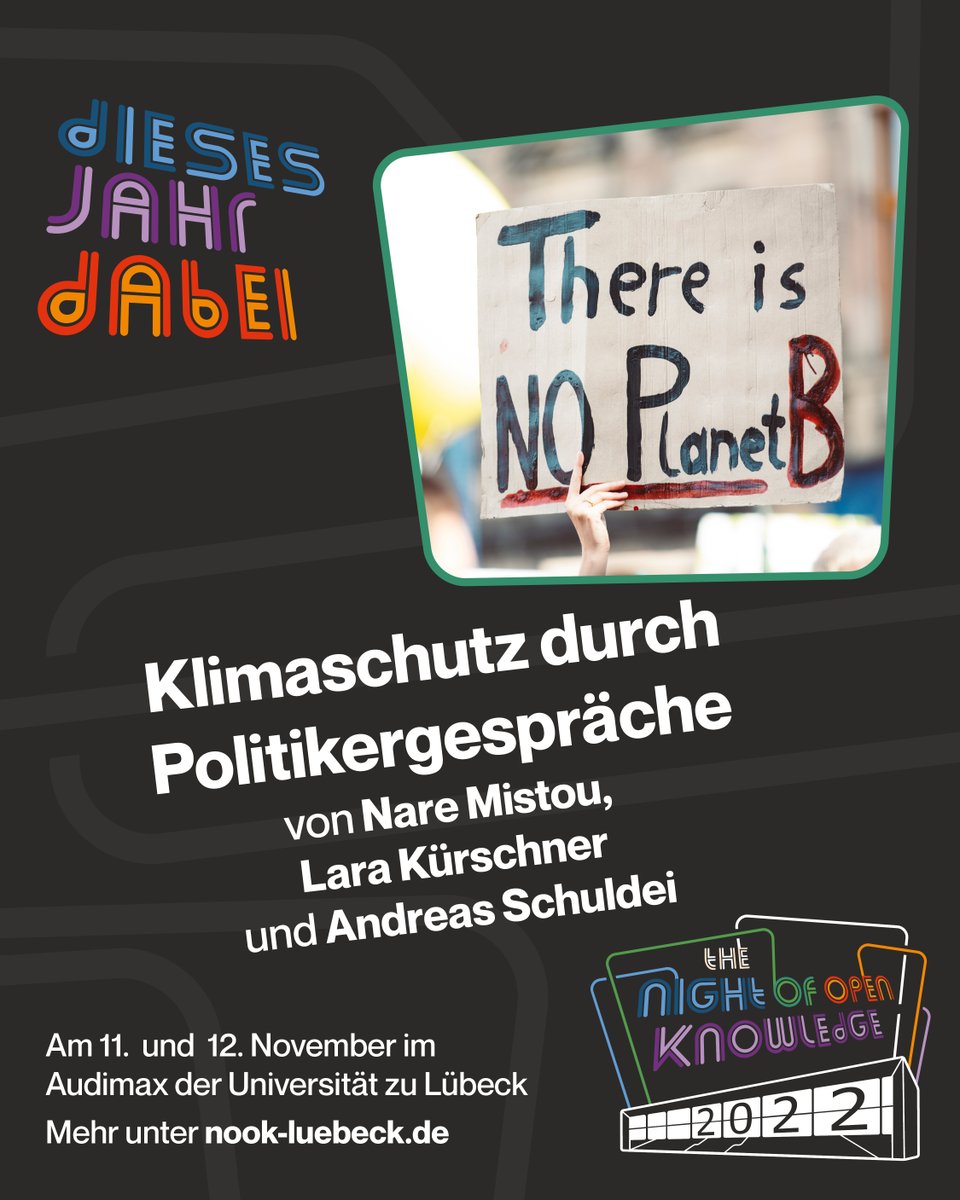Wie kann man PolitikerInnen helfen, sich für Klimaschutz zu entscheiden? Nare, Lara und Andreas geben uns auf der Nook einen Einblick in ihre Strategie. 2022.nook-luebeck.de/talks/klimasch…