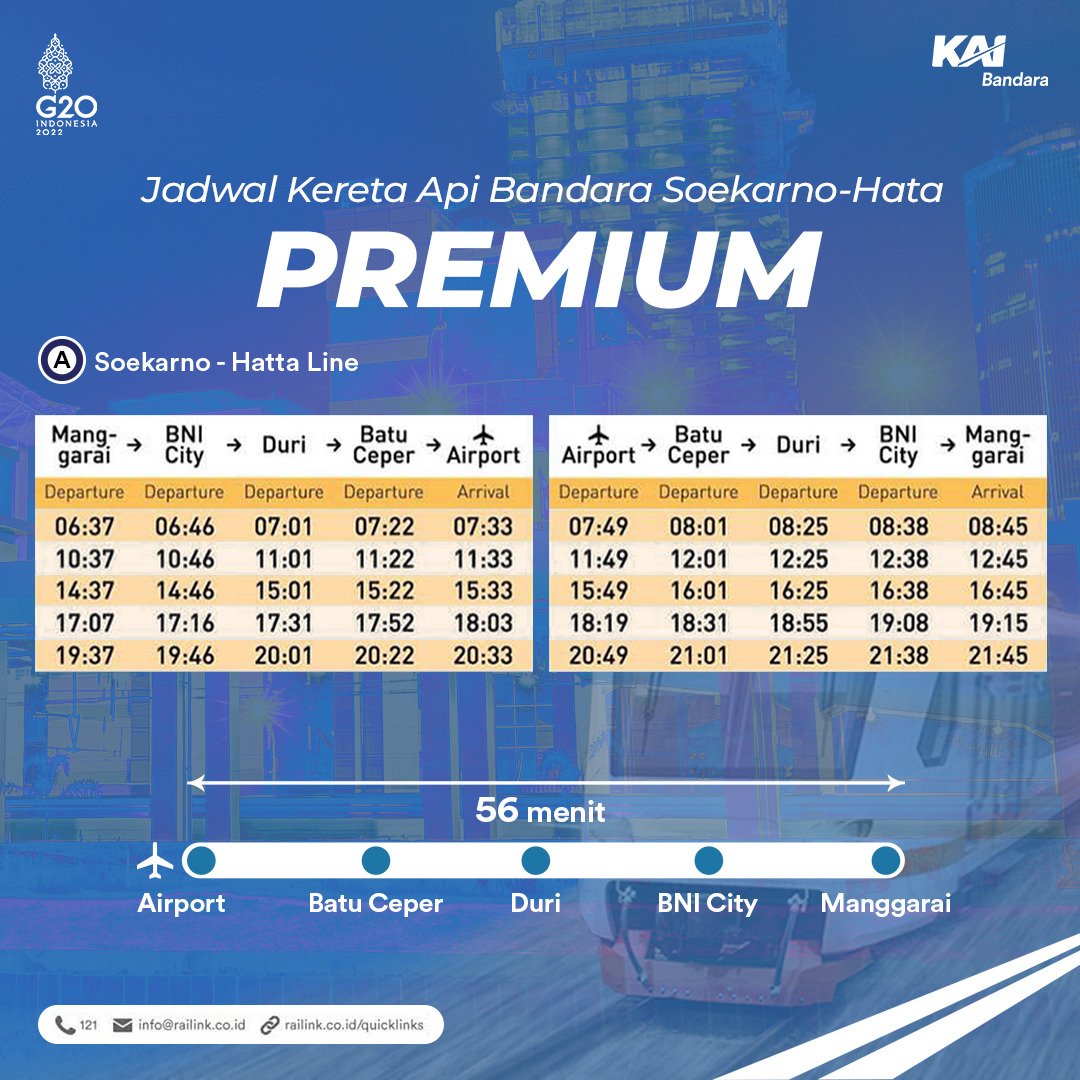 KAIBandara's tweet photo. Travelers kini lebih hemat ke Bandara, karena cuma Rp 30.000,- naik Kereta Bandara Premium dari Manggarai sampai Soekarno Hatta. Waktu tempuhnya hanya 56 menit. Nah untuk detailnya cek jadwalnya pada postingan berikut ini yah! https://t.co/N7h7h4jYcz