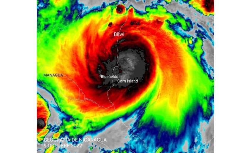 INFORME ESPECIAL INETER 
(09 octubre 2022)
Hora: 03:00 am, el Huracán Julia entró en territorio nacional entre Orinoco y Laguna de Perla, a las 1:15 am de hoy domingo 09 de octubre; actualmente se localiza (su centro) aproximadamente a 50 km al Nor-Oeste de Bluefields.