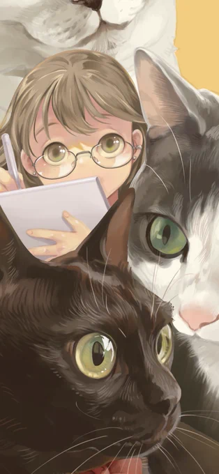 にゃーにゃーぎゅうぎゅうした絵を描いている。カラー楽しい。 