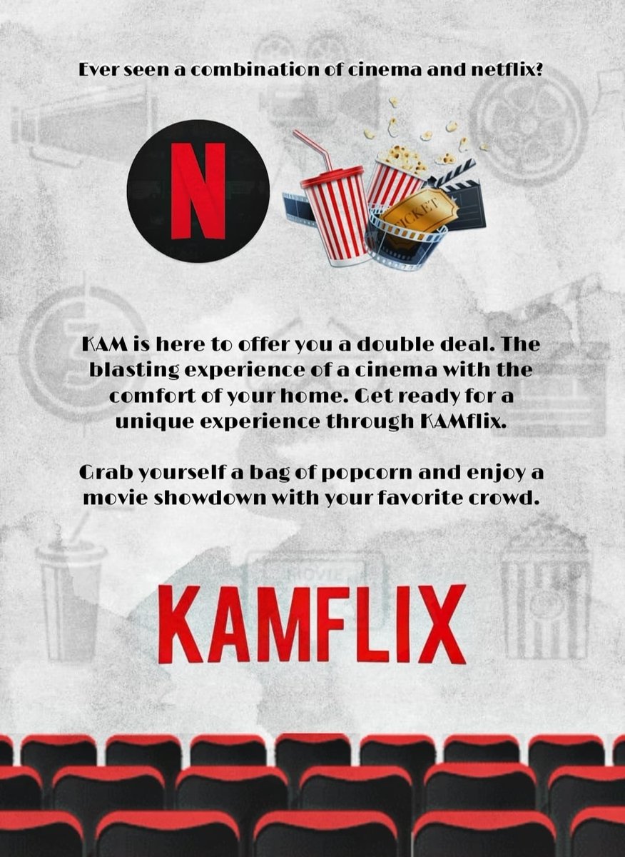 KAMCLUBOFFICIAL's tweet photo. KAM has a surprise for you ! Prepare yourself for a captivating experience with KAMFLIX with a combination of cinema and netflix 🍿🎥 https://t.co/XUTwhQEZho