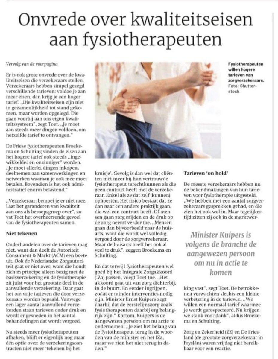Wij zijn het helemaal zat! Begrijp dat fysiotherapeuten er mee stoppen en ander werk zoeken. Voor dit tarief kan het niet langer. #zorgenzekerheid #fysiotherapie