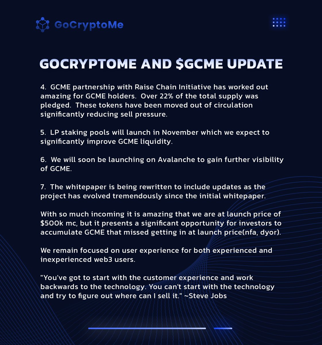 GoCryptoMeApp's tweet photo. Update from #GoCryptoMe and $GCME founder, @Jonas_GCME. https://t.co/GRAVHTPJUh