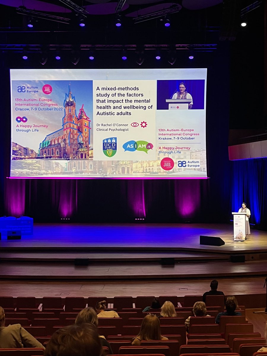 Great to see <a href="/rachel_a_oc/">Rachel O'Connor</a> on the main stage this morning presenting her paper on Autism and mental health. <a href="/AsIAmIreland/">AsIAm</a> were delighted to support this really important piece of research #AECongress22
