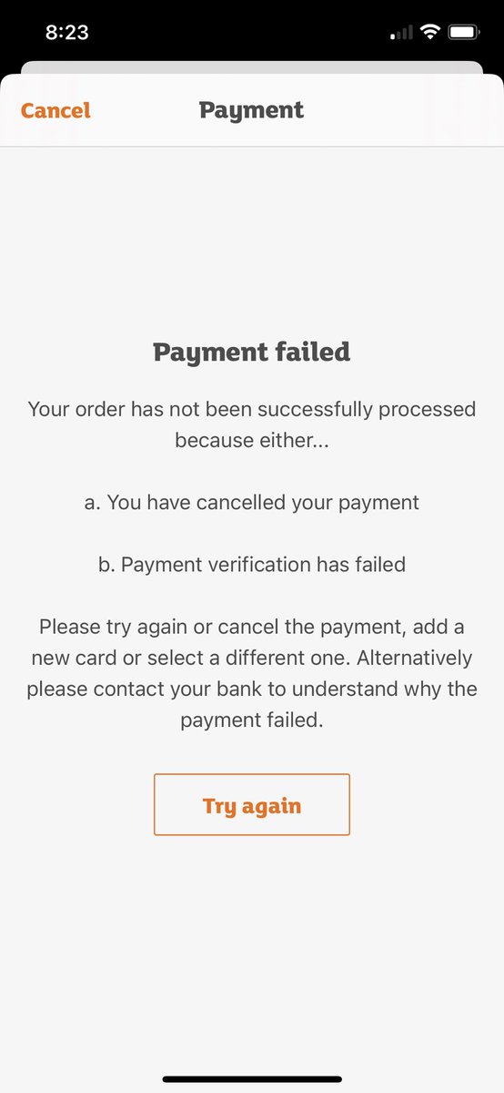 paulcat's tweet photo. @sainsburys paid for my grocery delivery in your app last week just fine, this week it fails and there’s an error. Is this a problem with your system? Really not impressed. https://t.co/17IIf6INby