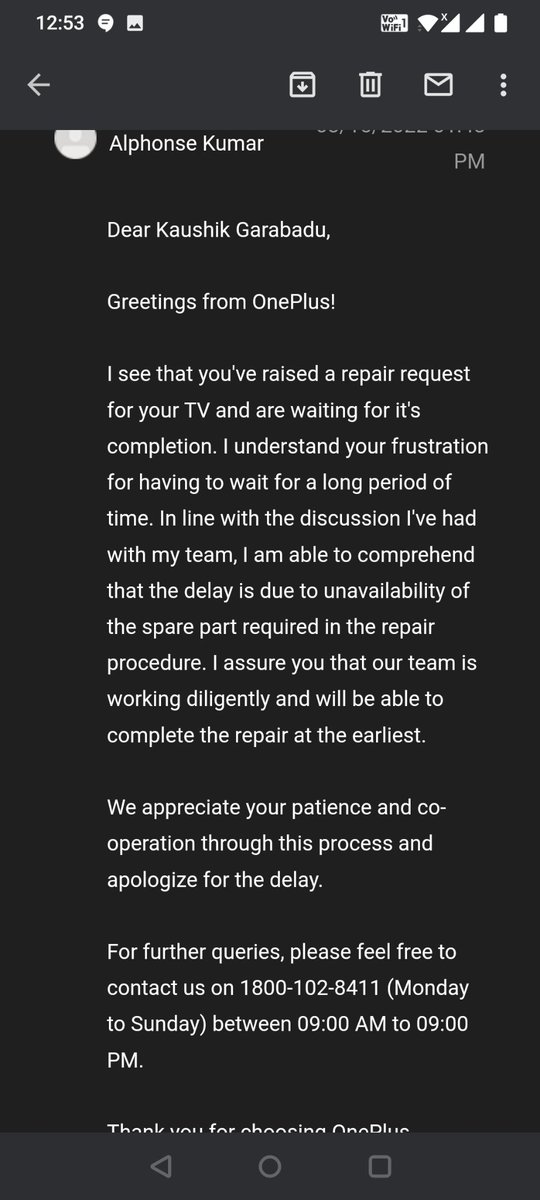 KaushikNeem89's tweet photo. @OnePlus_IN @OnePlus_Support @oneplus Endless mails but no action has been taken since 3 months. https://t.co/VD1Yu8Zxsp