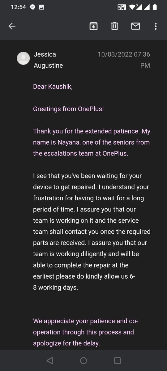 KaushikNeem89's tweet photo. @OnePlus_IN @OnePlus_Support @oneplus Endless mails but no action has been taken since 3 months. https://t.co/VD1Yu8Zxsp