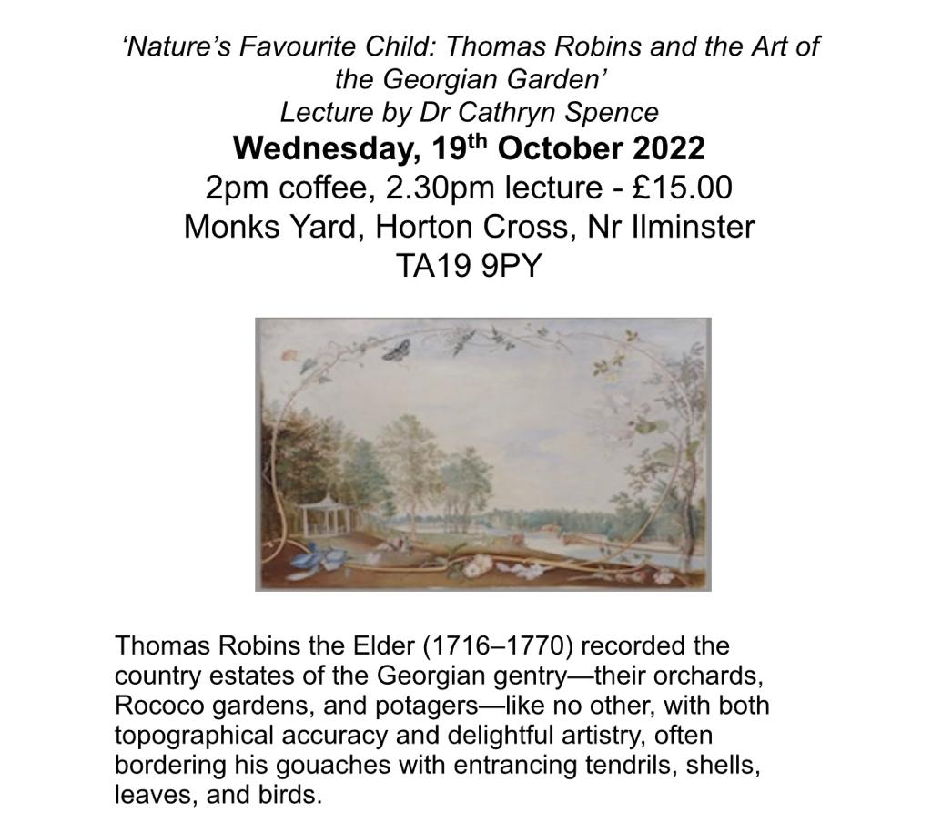 Hope you can join us for this event & part detective story on tracking down the #rococo #gardens that Thomas Robins painted. Easy to reach venue in #Somerset, just off A303