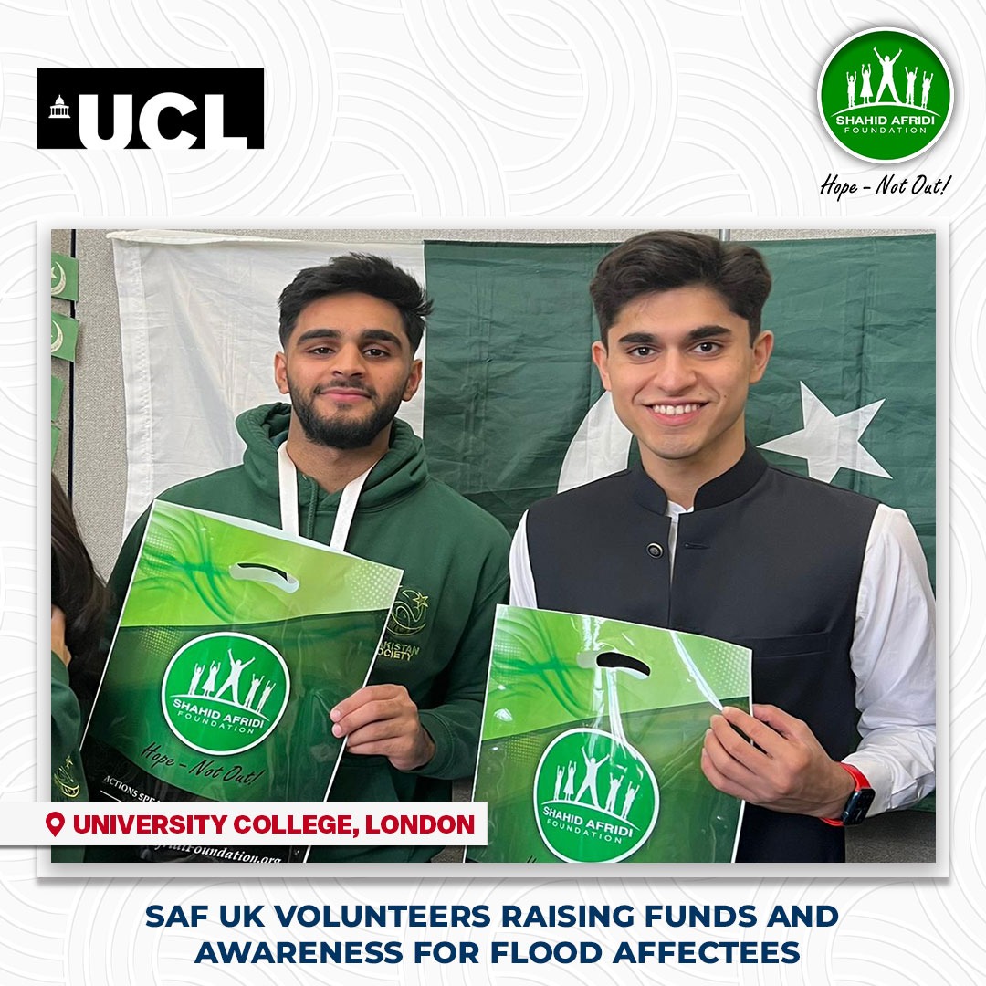 As we continue to strive towards providing relief to the flood affectees across Pakistan, #SAF Volunteers from <a href="/uclupaksoc/">UCL Pakistan Society</a> raised funds and awareness at <a href="/ucl/">UCL</a>. Thank you for aiding us in our journey of ensuring #HopeNotOut for all!

Donate Now: 
shahidafridifoundation.org/floodrelief