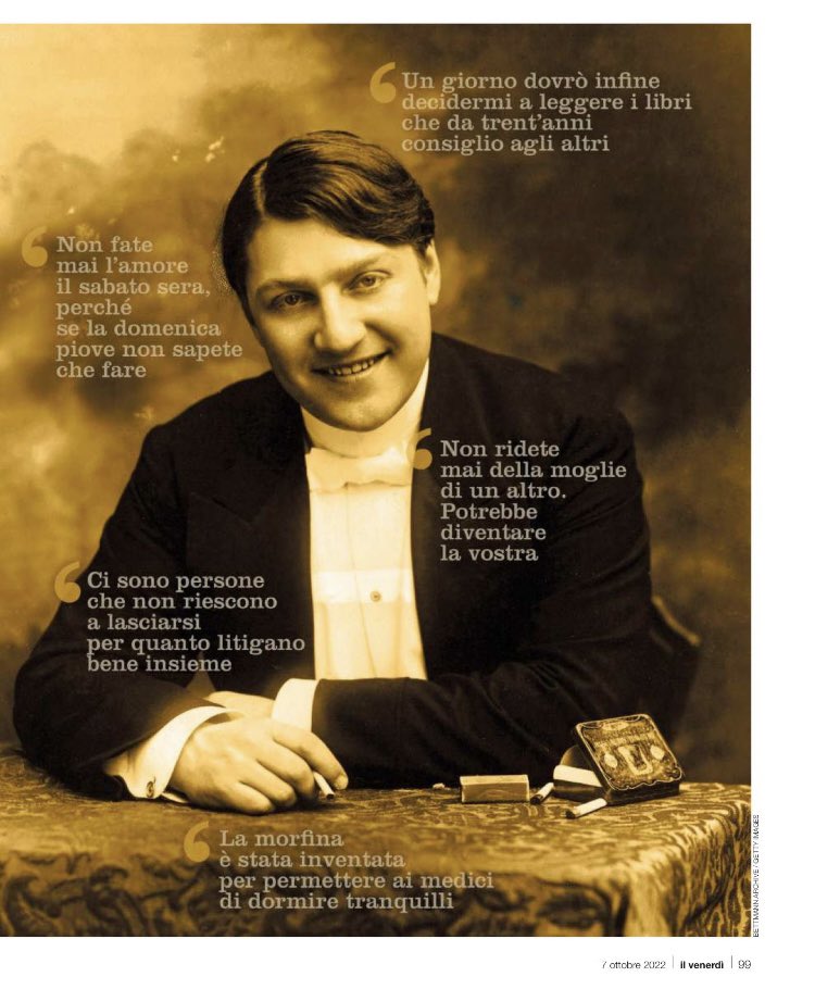 GiCivi's tweet photo. Tutti i trucchi di Sacha Guitry
Inedito in Italia, esce “Memorie di un baro”, l’unico romanzo del funambolico artista francese, re dei teatri parigini e della battuta assassina contro chiunque, incluso sé stesso.
Marco Cicala @ilvenerdi https://t.co/X9BxMJ6Edi
#Franzosini https://t.co/vSqG6uv6LV