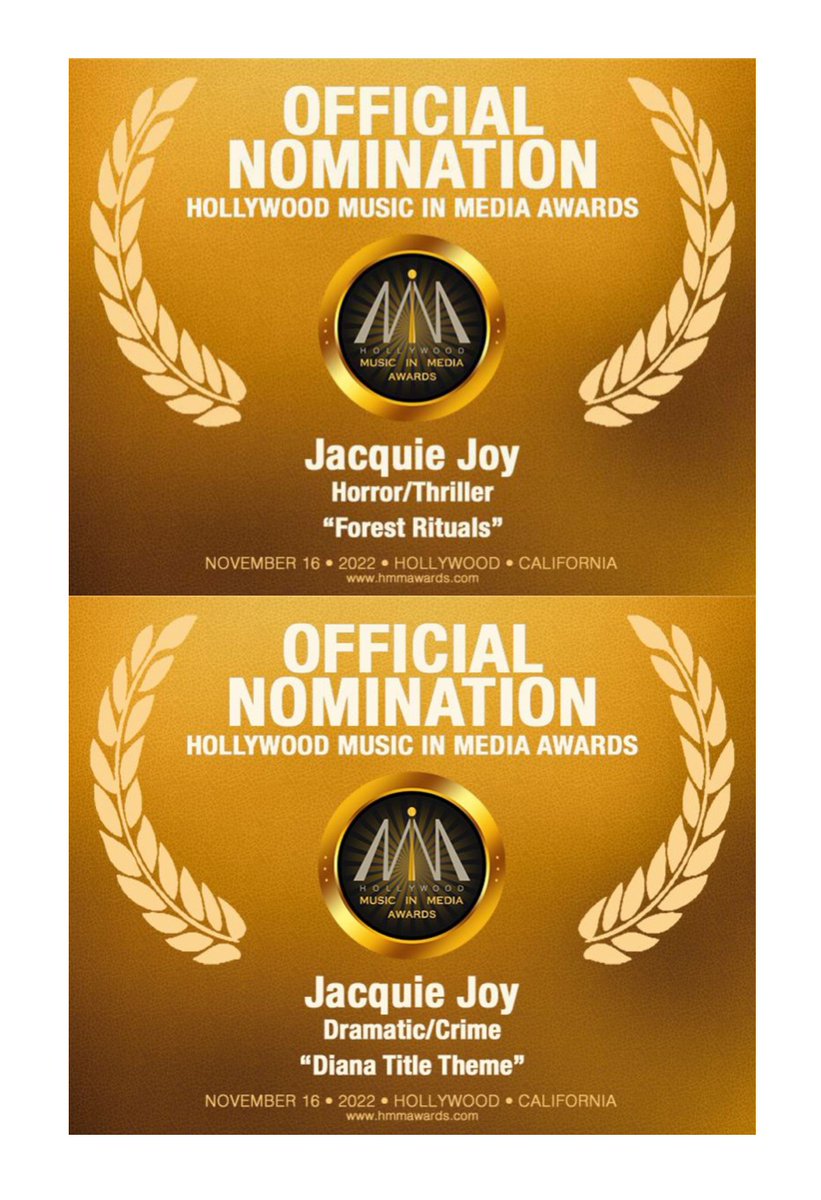 ComposerJoy's tweet photo. Double trouble... just got a 2nd 2022 Hollywood Music in Media Awards nom.. this time for dramatic/crime category... #music #hmma #jacquiejoycomposer #composerlife #filmcomposer #femalecomposer #jacquiejoy https://t.co/k6JgxHS2ie
