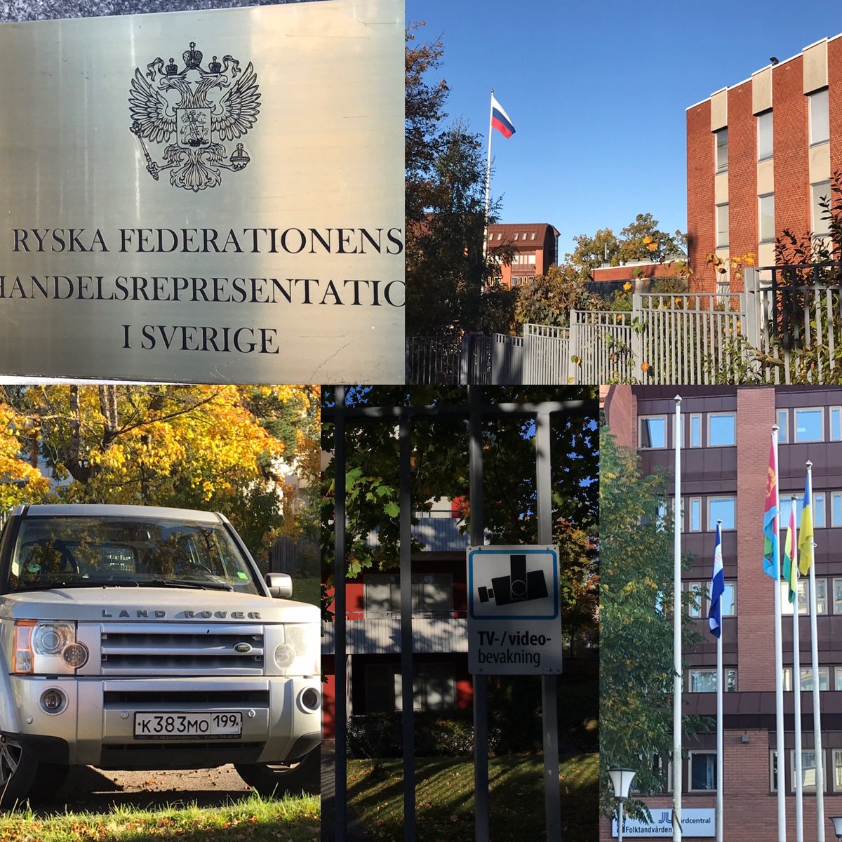 Morgonpromenad på @Lidingo_stad går runt det stora komplexet som utgör #RyskaHandelskammaren 🇷🇺 i Sverige. Bilarna har tejpat över ryska flaggan på nummerskylten. Vad pågår här inne dessa dagar ❓🤔
100 meter bort finns <a href="/UKRinSWE/">Ukraine in Sweden</a> ambassad i samma byggnad som min tandläkare 👍
