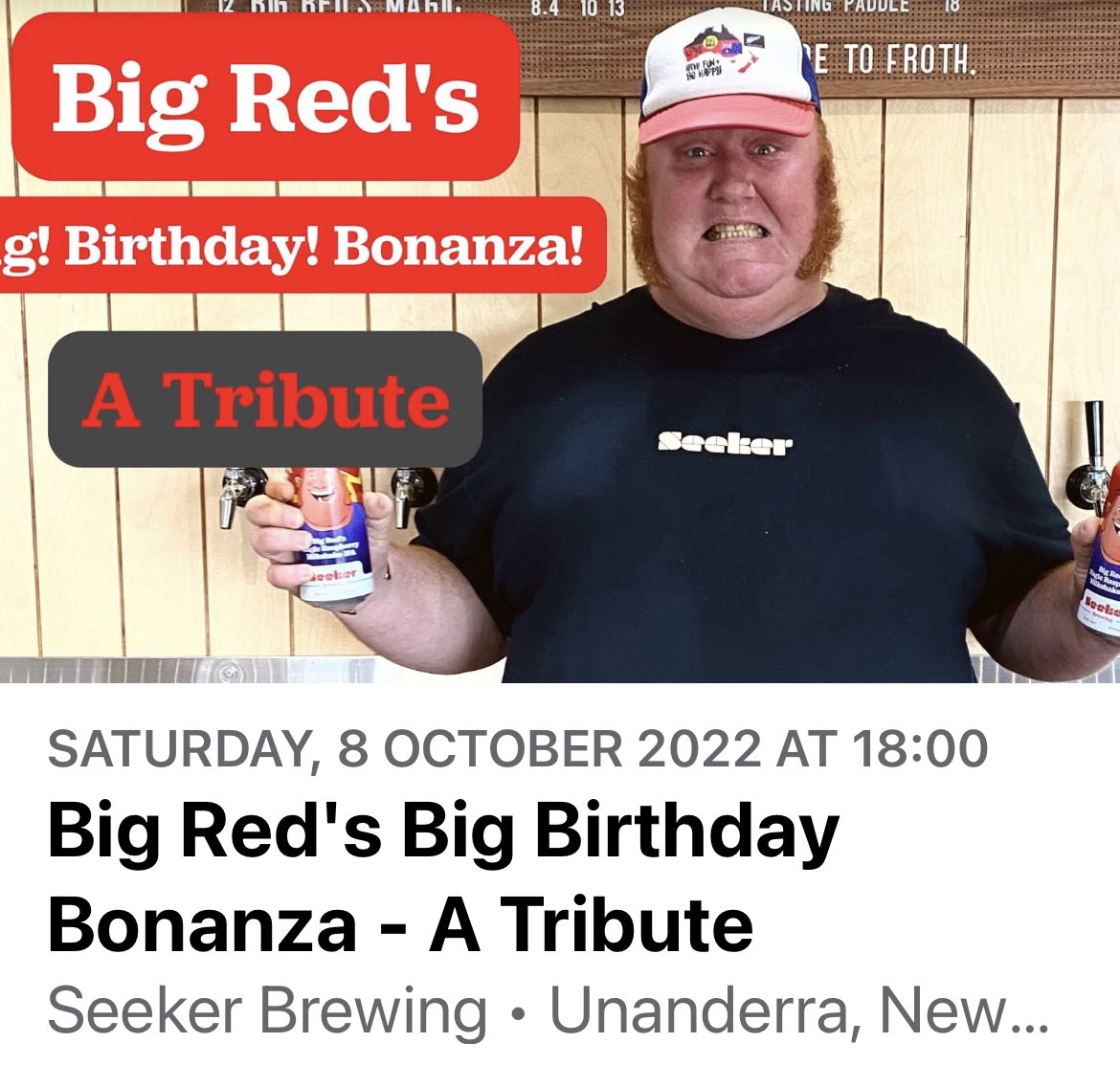hannahscop's tweet photo. Seeker Brewing hosted a tribute party for Big Red’s birthday on Saturday night! Stay tuned to hear from the hosts about their love for Brent ❤️#uowcreative @UOWTV https://t.co/CofR7gQusi