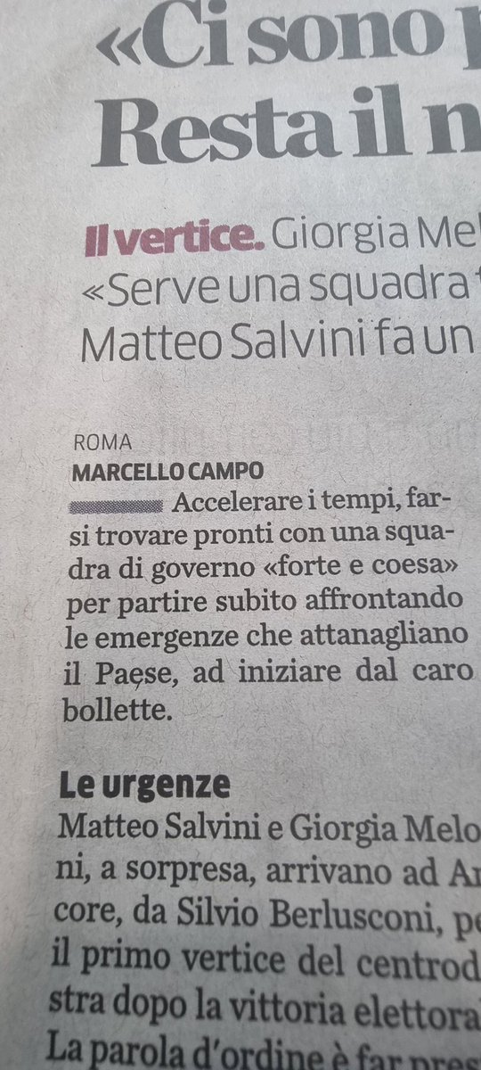 GemmaTognini's tweet photo. Today's headline: Centre Right - we are starting from behind.
The first pars: Meloni says a cohesive team will adress the most pressing emergency facing Italy, the skyrocketing cost of living."
This is why she was elected.
It's the economy, stupid.
#italianelection
#Auspol https://t.co/2mG7P0k0MK