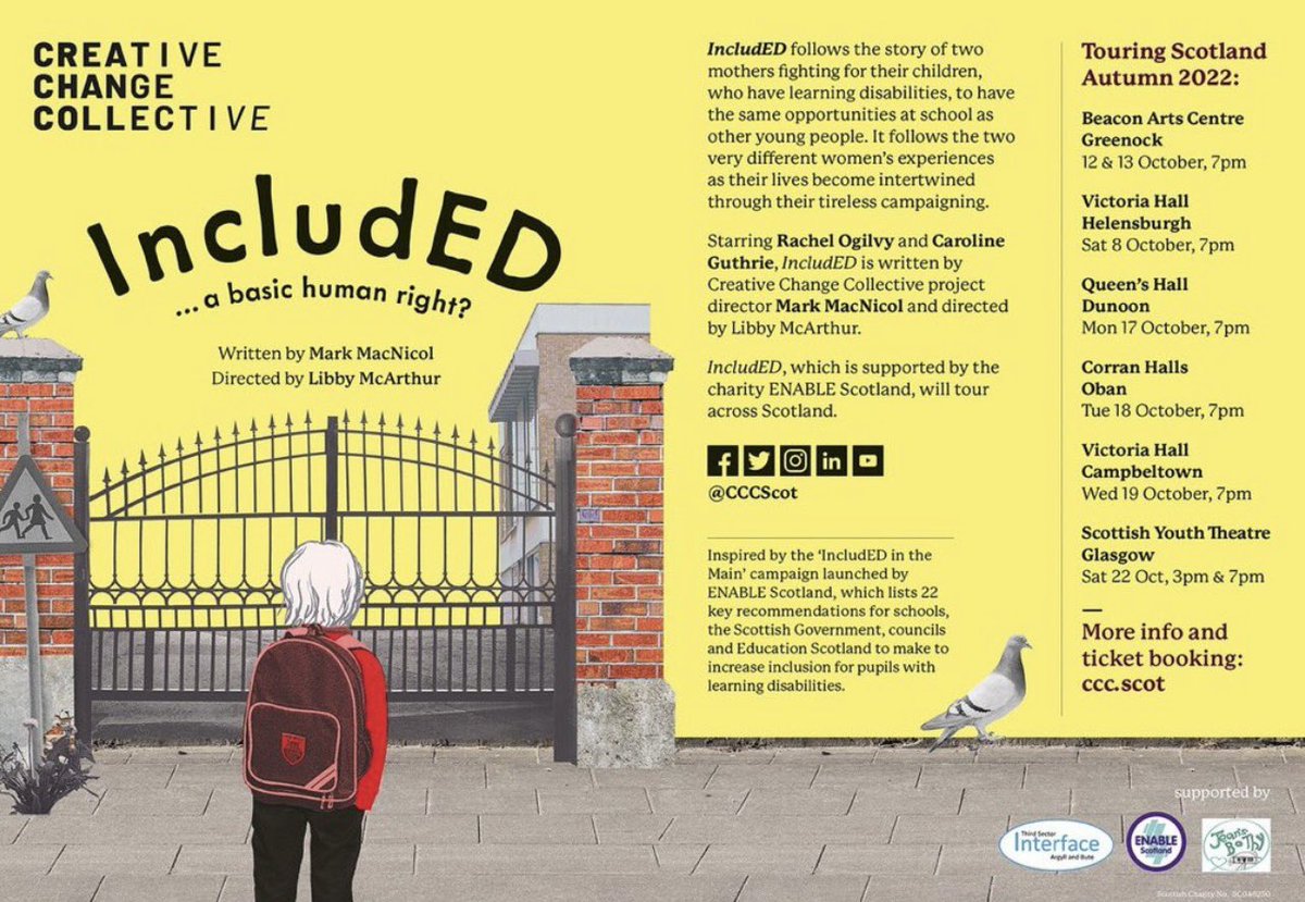 Delighted to have attended the opening night of #IncludED in Helensburgh. Congratulations <a href="/markmacnicol/">Mark MacNicol</a> @carolineguthrie <a href="/rachelogilvy/">@Rachelogilvy</a> @libby_mcarthur <a href="/CCCScot/">Creative Change Collective</a> <a href="/kates2577/">Katrina Sayer</a> <a href="/BothyJeans/">JeansBothy</a> &amp; @ENABLEScotland on a thoroughly enjoyable but challenging production. If you can, go see it 👍