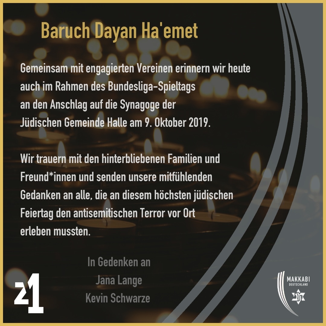 ⚫️ Wir gedenken heute der Opfer des antisemitischen Anschlags auf die Synagoge in Halle am 9.10.2019. Unser Mitgefühl gilt allen Betroffenen des Terrors sowie den hinterbliebenen Angehörigen. Baruch Dayan Ha'emet! @fckoeln @borussia @HerthaBSC @scfreiburg @VfB @DFB @DFL_Official