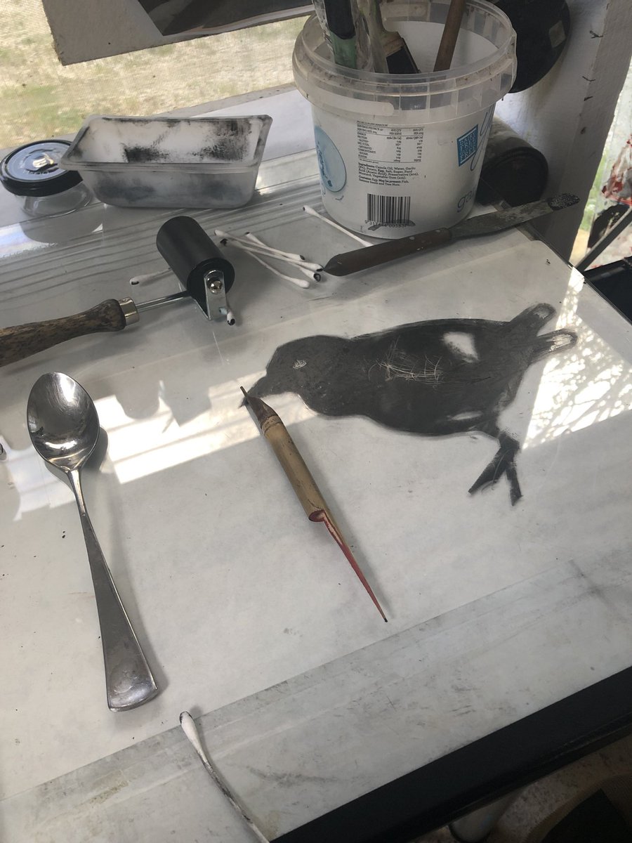 Julian_Wigley's tweet photo. I get sidetracked at clean up time #onthebench #doodles #art #monotypes https://t.co/UPOmRhMwiX