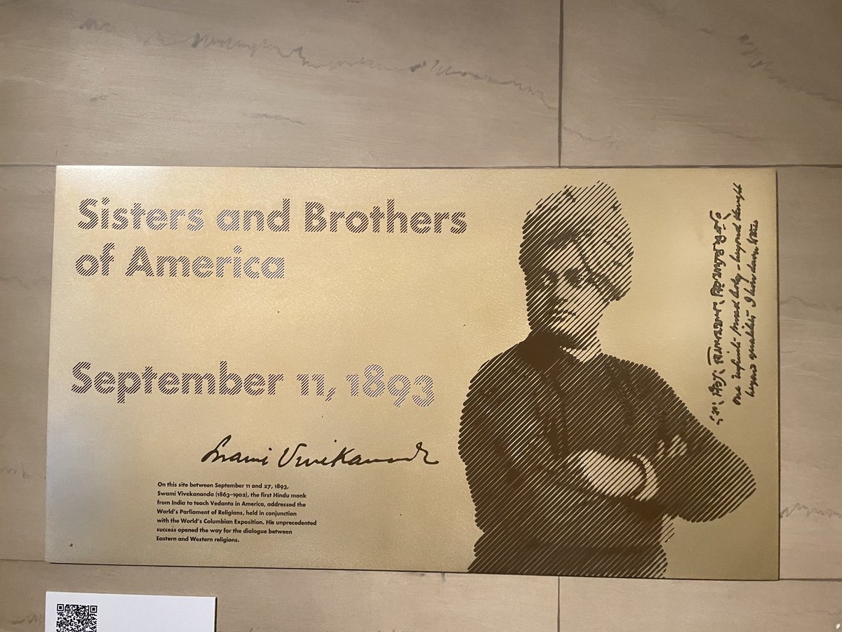 Visited the Art Institute of Chicago. Chicago remembered Swami Vivekananda , the hall where he spoke on  11 September, 1893 , several plaques with his quotes and signature . Vivekananda’s speech that left an indelible mark on people across generations 🙏