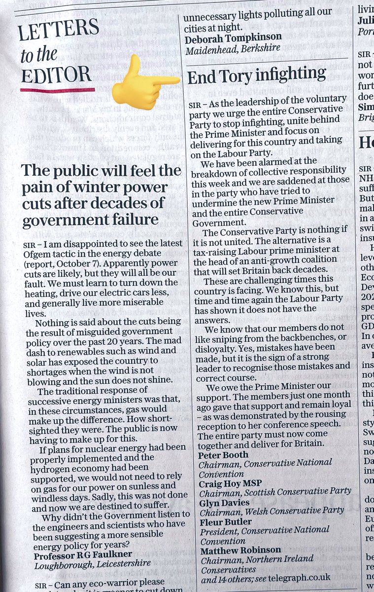 Letter in today’s Sunday Telegraph supporting party unity. <a href="/Conservatives/">Conservatives</a>