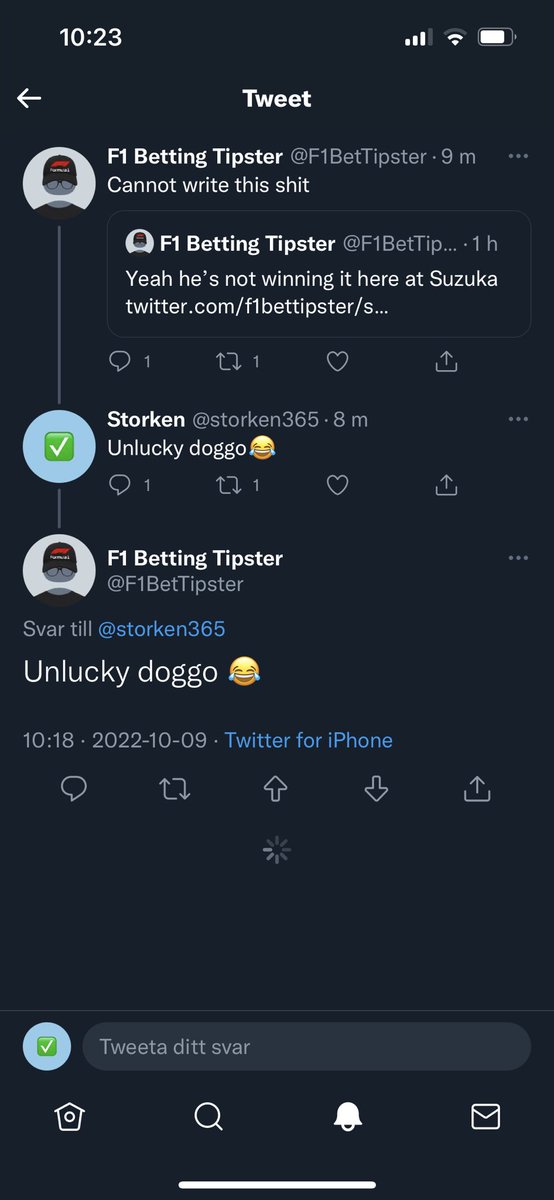 storken365's tweet photo. As you all know @F1BetTipster is the biggest clown on twitter, giving out tips without knowing the regulations. Trying to clown me and then blocking me because I’m right (like always). Be careful on who you tail on twitter, scammers everywhere.
Private group is up this weekend✅ https://t.co/fzWt7nW4r3