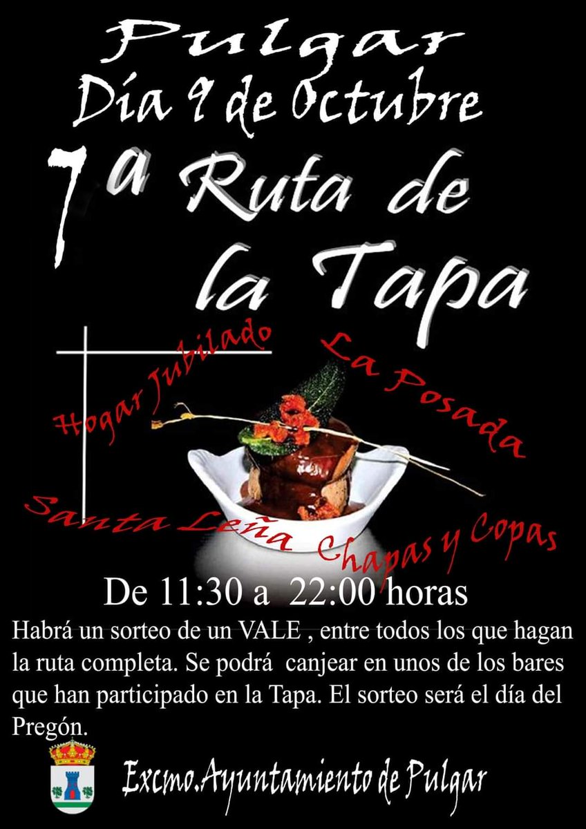 A las 11:30 comenzamos con la 7ª Ruta de la tapa.
Este año presentamos "Secreto de La Posada".
Esperamos que os guste.