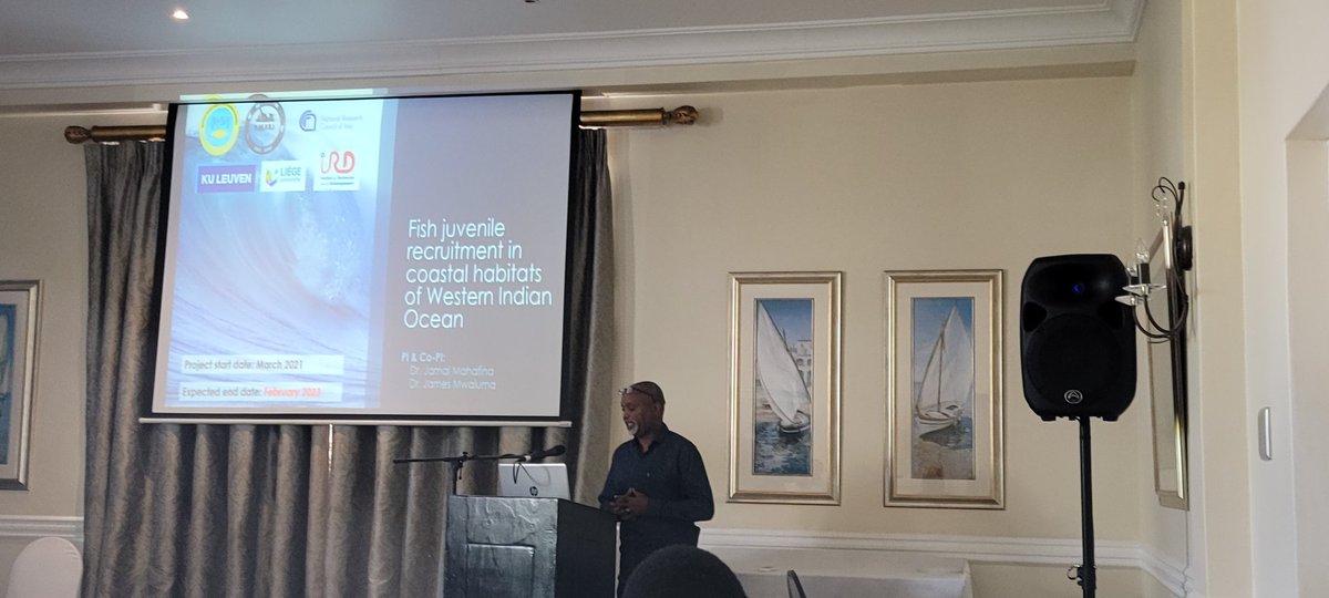 NWambiji's tweet photo. The @wiomsa #MASMA Grantees meeting. #DrSeanFennesy on #WIOBENTH, #DrMwaluma on fish juvenile recruitment, @EOgello on artemia research, @obie_bazi and #DrMajamboGamoyo on urban planning of @Cities_n_Coasts. It's an exciting meeting.@WiMSnetwork @KmfriResearch @ResearchOceanic https://t.co/ZoYLBpUnYa