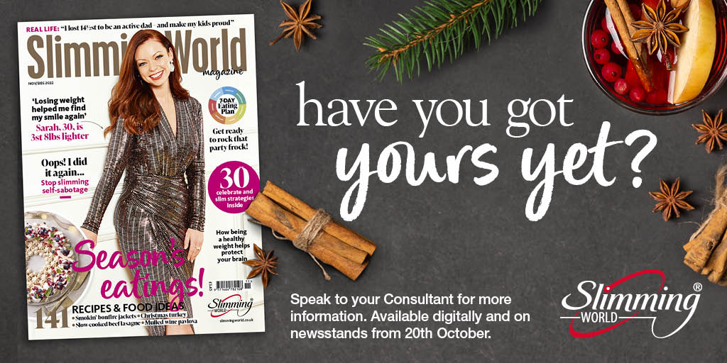 Get ready to sparkle with the new issue of #SlimmingWorldMagazine! Filled with delicious recipes and inspiration to help with #WeightLossGoals for the party season. Get your copy at my  #SlimmingWorldGroup before it hits the newsstand, members-only price of just £1.95/€2.95.