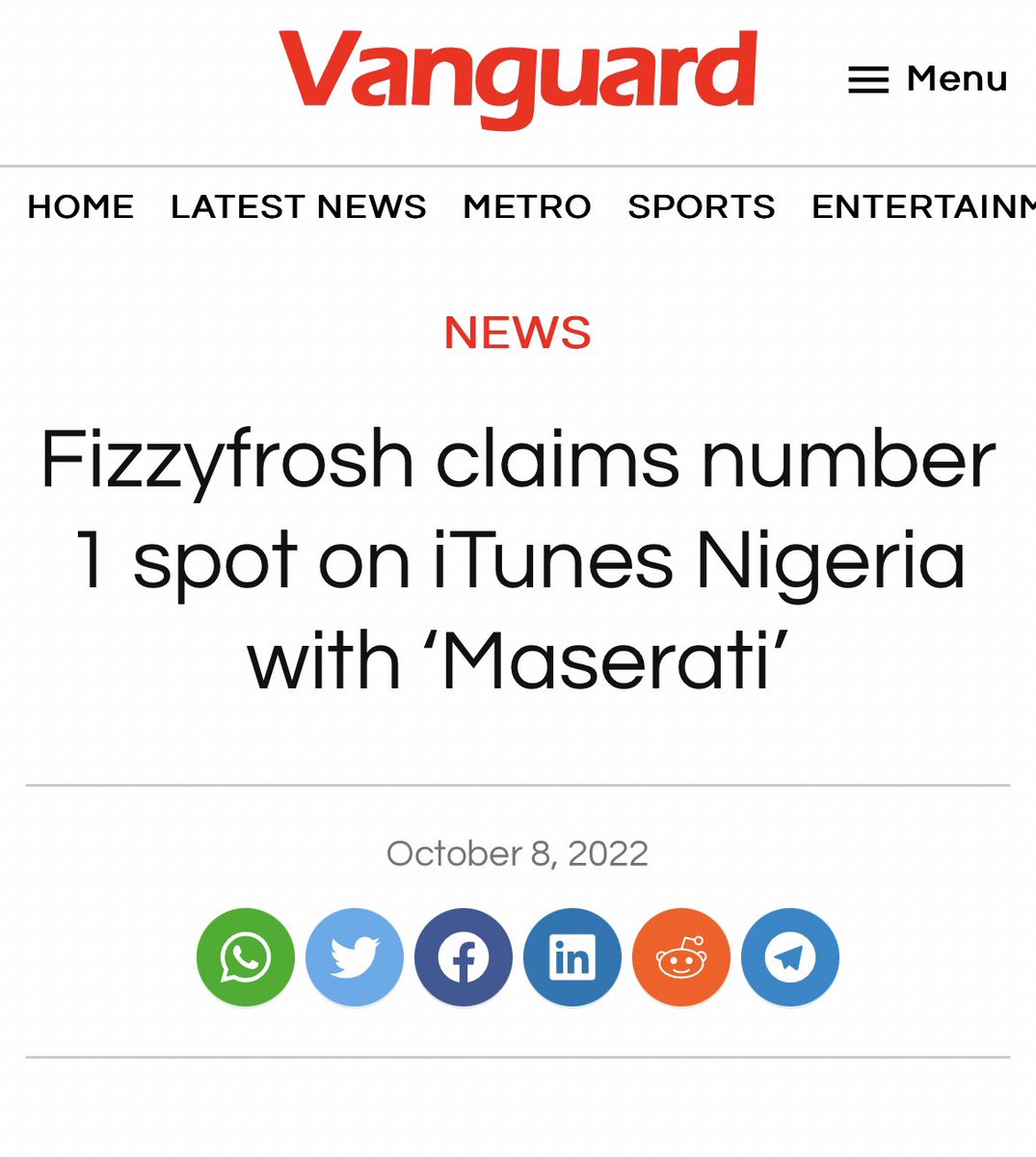 fizzyfrosh1's tweet photo. My song Maserati is now Number 1 on iTunes Nigeria 🇳🇬🌍 Cheers 🥂 https://t.co/PIebsCnkuy