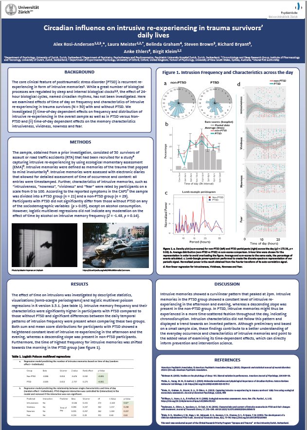 When during the day do trauma survivors experience intrusive memories?

Check out our poster awarded with the DeGPT poster prize. To read the whole paper visit doi.org/10.1080/200081…