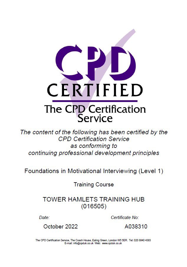Very pleased to get our Foundations in Motivational Interviewing course CPD accredited. Onwards and upwards !