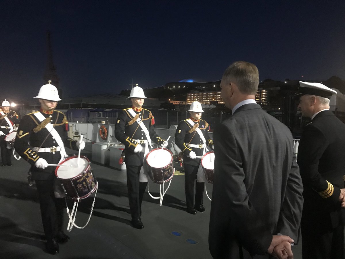 Honoured to welcome @VAdmJerryKyd HE Lt Gov #Jersey, Mr Bailiff @GovJersey & guests on board @hmssevern in #StHelier. Superb performance from @RMBandService Corps of Drums. @hmssevern is Open to Visitors today and tomorrow. eventbrite.co.uk/e/hms-severn-s… @RoyalNavy @RoyalMarines