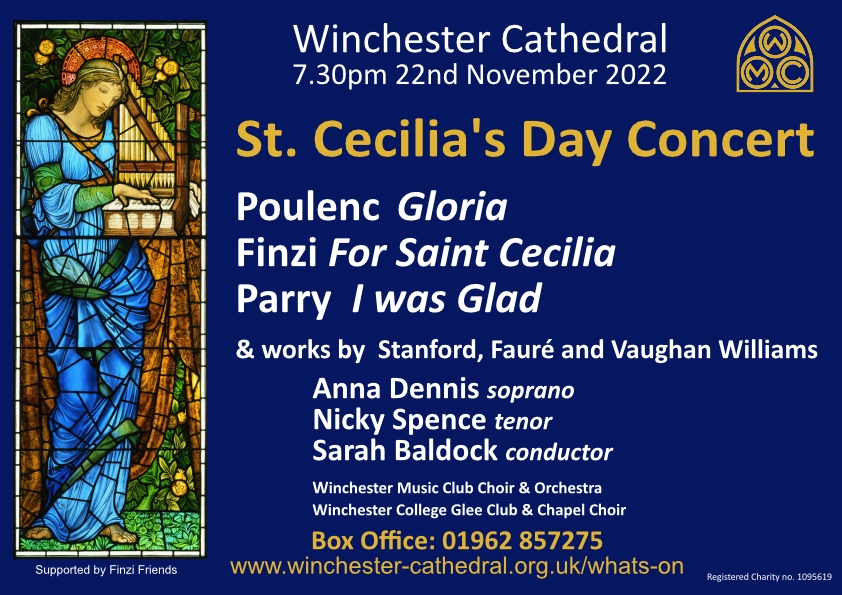 Tickets now on sale for St Cecilia's Day concert in <a href="/WinCathedral/">Winchester Cathedral</a> 22/11/22 <a href="/WMCtweeter/">WinchesterMusicClub</a> &amp; <a href="/WinCollMusic/">Music Department</a>, <a href="/nickythespence/">𝐍𝐢𝐜𝐤𝐲 𝐒𝐩𝐞𝐧𝐜𝐞</a> &amp; Anna Dennis solists in works by Finzi, Poulenc, Stanford, Vaughan Williams &amp; Parry. <a href="/WinCollMusic/">Music Department</a>
supported by <a href="/finzi_friends/">FinziFriends</a> 
winchestermusicclub.org.uk