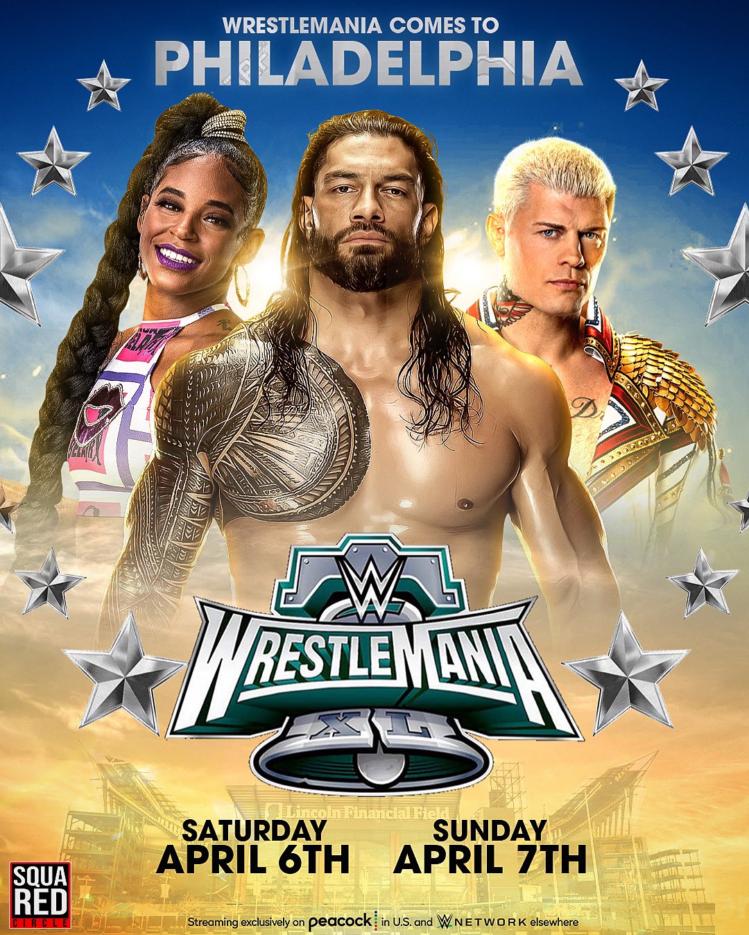 WrestleMania 40 Poster inspired from the first WM in Philly poster