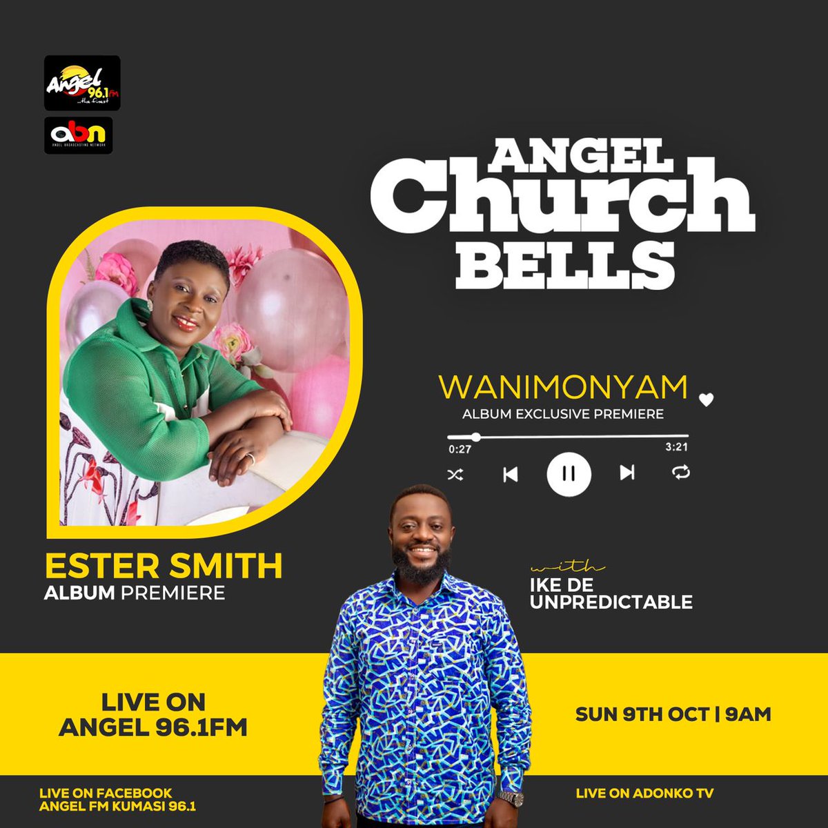 EstherSmithGh's tweet photo. Kindly join me (((LIVE))) now on @AngelFmKumasi 96.1 with IKE DE UNPREDICTABLE as we premier my new album "Wanimonyam So" 

CLICK ON THE LINK BELOW TO JOIN US 🙏

#WanimonyamSo

https://t.co/s4ucPBPZYW https://t.co/6xDmw1989H