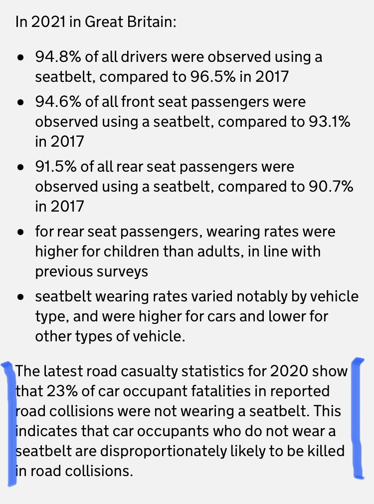 matthewclaxson's tweet image. Reading the Department for Transport findings on statistics of #seatbelts worn or not in fatal collisions. Indication not wearing a seatbelt remains a high factor in death : gov.uk/government/sta… #clunkclick