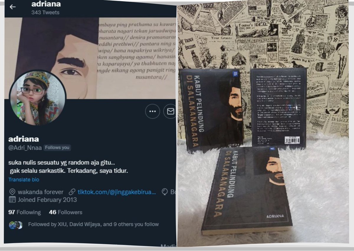 Nana, demikian saya panggil namanya. Salah satu akun sejarah yang saya ikuti di awal berselancar di twitter ini sampai beliau menerbitkan buku pertamanya.

Jika berkenan silahkan follow akun  <a href="/Adri_Nnaa/">Nna</a>,

dan tolong bantu RT ya genks...

Tengkyuuuu