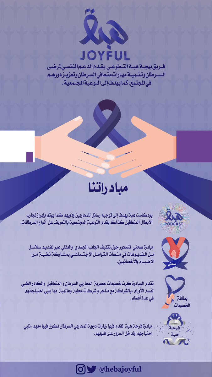 hebajoyful's tweet photo. فريق بهجة هبة التطوعي 🤍                  
يهدف الى تقديم الدعم النفسي لمرضى السرطان وتنمية مهارات متعافي السرطان  وتعزيز دورهم في المجتمع. 
منصاتنا ✨ 👇🏻 

https://t.co/PwUGBgx0Wd

#تطوع #متطوعي_جدة #مبادرات_تطوعية https://t.co/kydbTJgYTW
