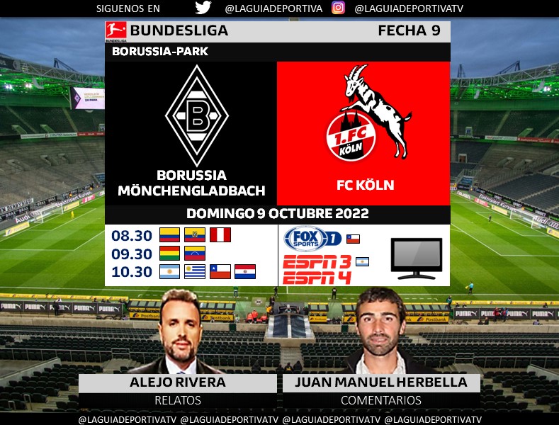 Laguadeportiva1's tweet image. #Bundesliga | #BMgladbach vs #Köln 
🗣️ Relatos: @AlejoERivera 
🎙️ Comentarios: @JuanHerbella 

📺 #FoxSports 1 🇨🇱
📺 #ESPN 3 🇦🇷 / #ESPN 4 Sudamérica (❌🇦🇷🇨🇱)
#⃣ #BundesligaxESPN / #ESPNenStarPlus / #BMGKOE
Dale RT