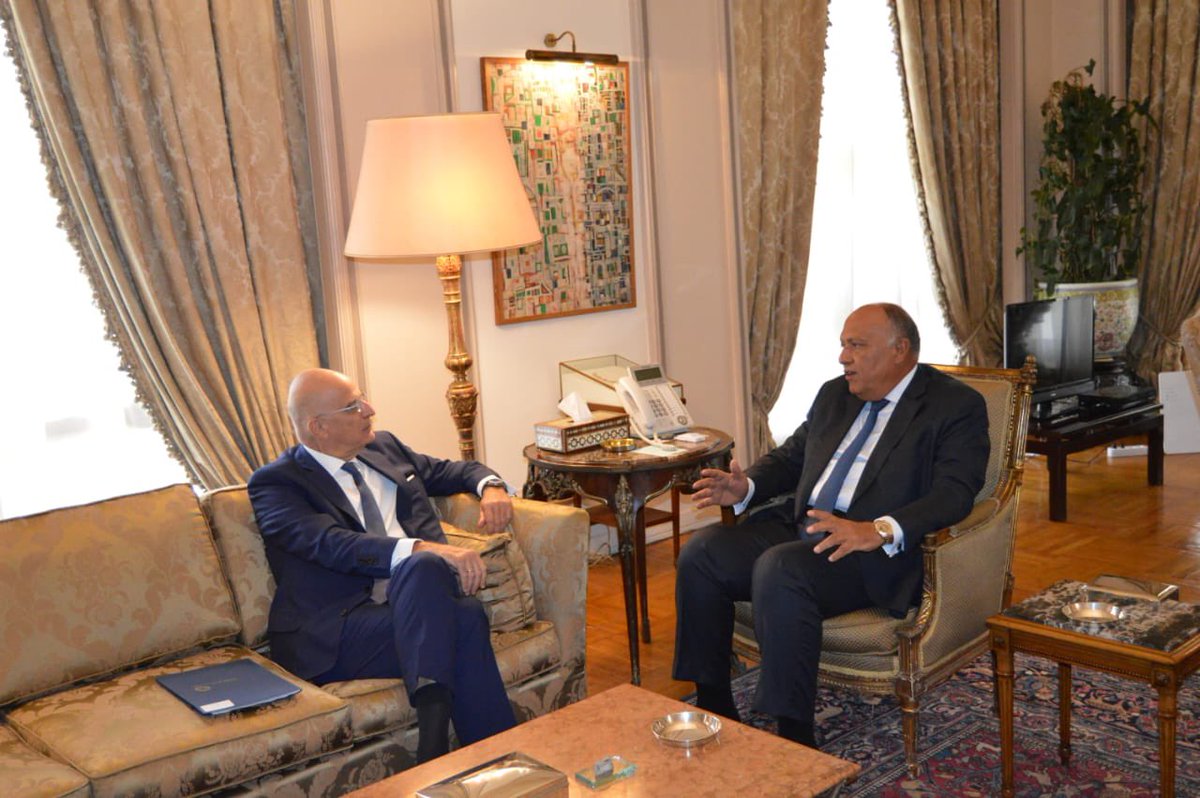 tête-à-tête meeting between FM #Sameh_Shoukry and his Greek counterpart H.E. Nikos Dendias commences at the Egyptian Ministry of Foreign Affairs in Cairo…. 🇪🇬 &amp; 🇬🇷 a long standing strategic partnership and historic friendship.  

🇪🇬🤝 🇬🇷
<a href="/NikosDendias/">Nikos Dendias</a> 
<a href="/GreeceMFA/">Υπουργείο Εξωτερικών</a>