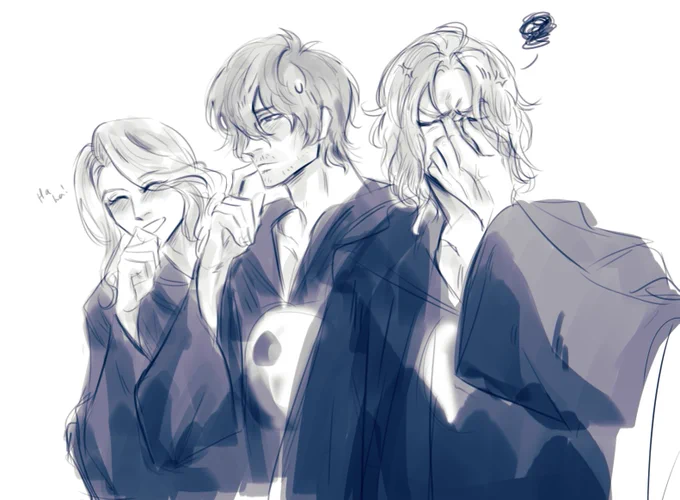 doodle of emet-selch, hythlodaeus, and azem because i need therapy after what i went through last night 