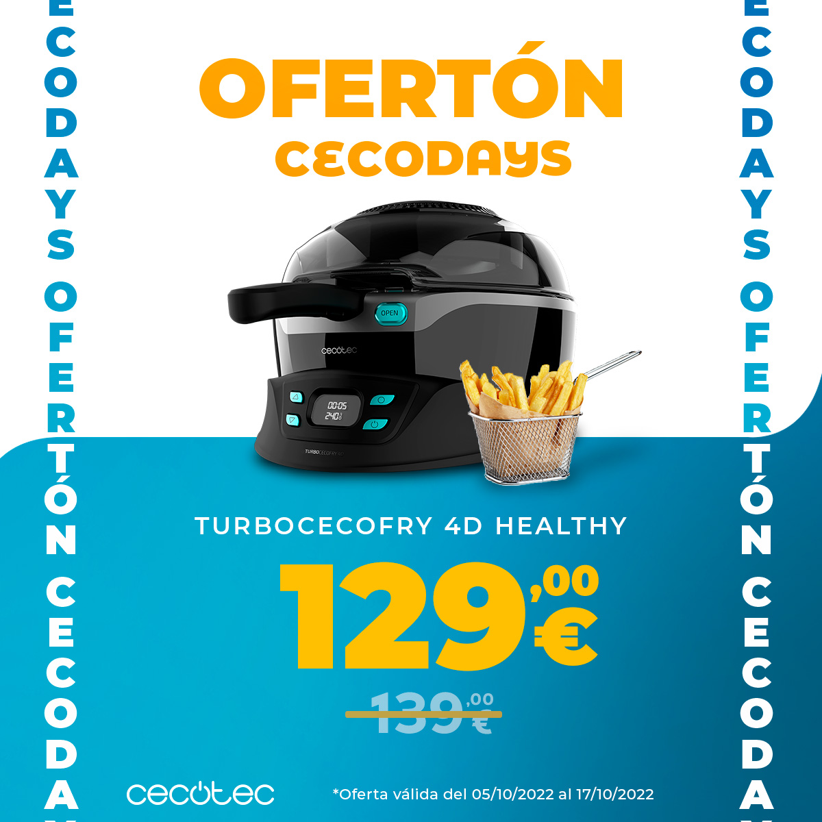 CECOTECoficial's tweet photo. ¡Además de irresistible es muy sano! 😋
La freidora dietética Turbo Cecofry 4D Healthy envuelve los alimentos 360º para una cocción homogénea y deliciosa sin prácticamente nada de aceite. 🍤🍟
🔗https://t.co/WsZ2tPgqwb
#Cecotec #Cecofry https://t.co/HA4kkN3khi