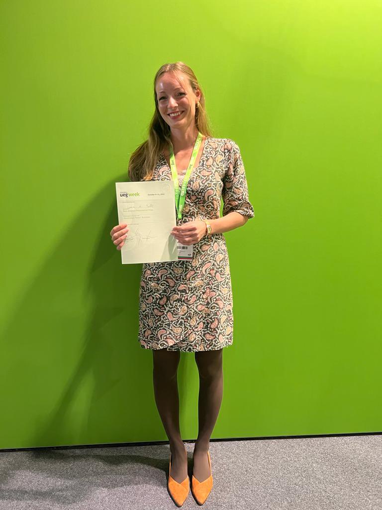 Great start of the #UEGWeek for the lab - Laura Bolte winning the best abstract presentation prize! Well done! <a href="/laura_bolte/">Laura Bolte</a>