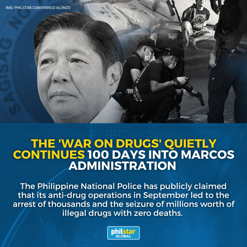 PhilstarNews's tweet photo. #MarcosFirst100Days | President Bongbong Marcos Jr. has said he will continue the "war on drugs" but with a change in focus to bigger fish in the drug trade, while pushing for the rehabilitation of small-time drug users
READ: https://t.co/GLoJhXxb7q https://t.co/VS5bzTILvr