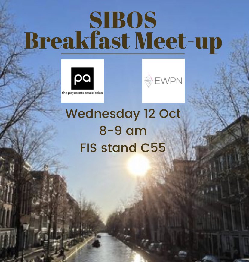 Silvia Mensdorff (@silviamensdorff) on Twitter photo #Sibos2022
<a href="/EWPNEurope/">EU Women Payment Net</a> <a href="/ThePAssoc/">The Payments Association</a> meet up.
join us for a breakfast meet up on wednesday 12th of Oct from 8-9 at the <a href="/FISGlobal/">FIS</a> stand C55 #Sibos2022
<a href="/EWPNEurope/">EU Women Payment Net</a> <a href="/ThePAssoc/">The Payments Association</a> meet up.
join us for a breakfast meet up on wednesday 12th of Oct from 8-9 at the <a href="/FISGlobal/">FIS</a> stand C55