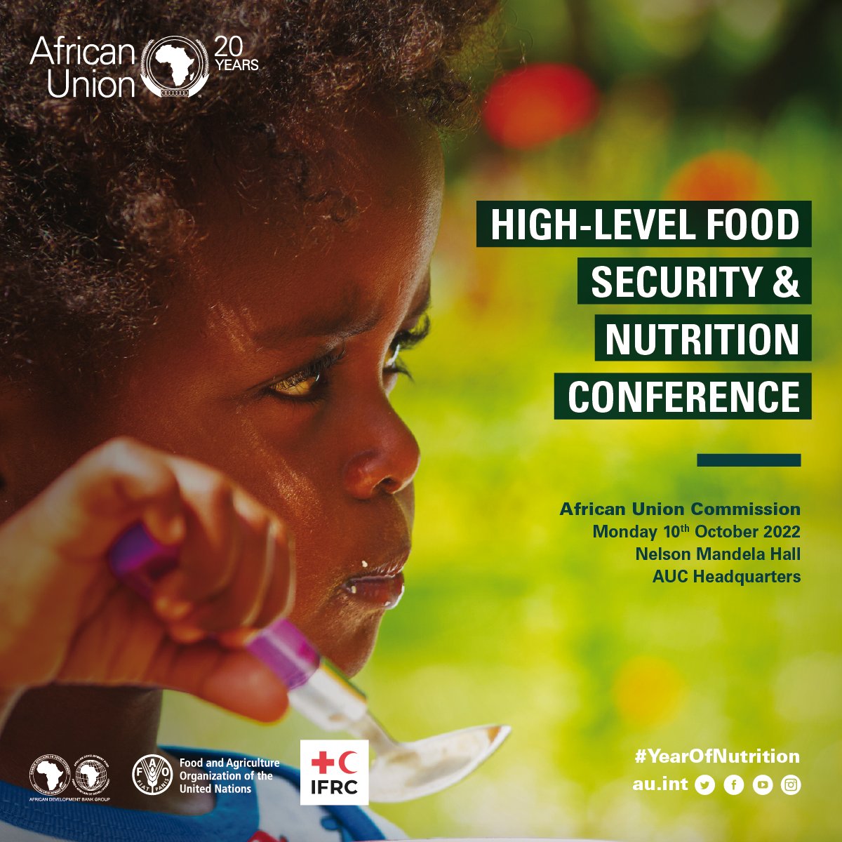 Join us:The @_AfricanUnion, @AU_DARBE in partnership with @IFRCAfrica,@FAOAfrica & @AfDB_Group are organising a High Level FoodSecurity & Nutrition Conference, with our African #Ministers of #Agriculture to scale-up efforts to meet long terms needs for #FoodSecurity in Africa.