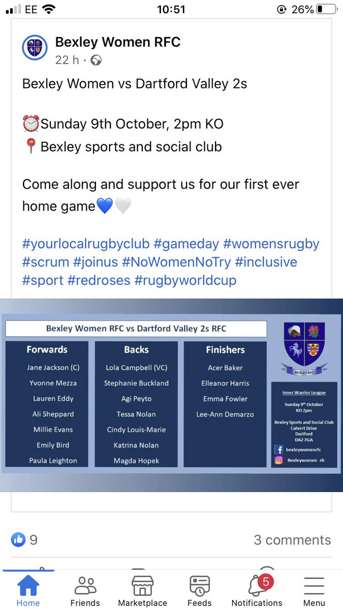 Our lovely Bexley Park Women's Rugby are playing their 1sr March at home today so why don’t you pop down and support your local team!!!